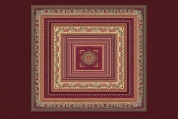 Obraz premium Intricate Nested Frames Digital Art: A Symphony of Red and Gold Hues