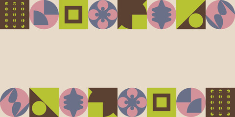Geometric frame pattern with cream background, giving a minimalist and colorful impression.
