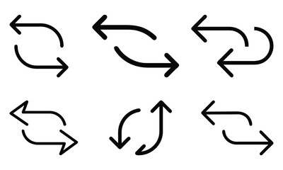 Arrow Loop and Direction Vector Icons, A set of six black arrow icons showing loops, directions, and repetitions, ideal for UI, navigation, or infographic designs.
