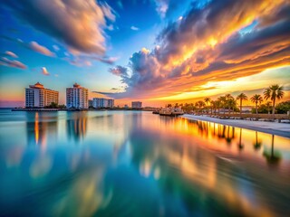 Fototapeta premium Clearwater Beach Isle at Sunset: Long Exposure Florida Intercoastal Waterway