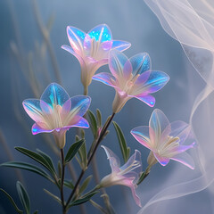 A beautiful spectrum of Alstroemerias flowers with delicate, translucent petals illuminated by soft light. Created with generative AI