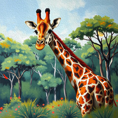 Giraffe . Animal illustration. Printable pattern for wall decorations and covers. Oil paint.