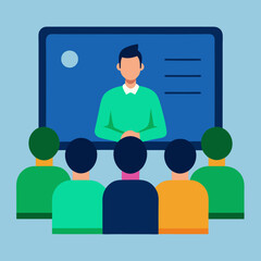Educational Online Lecture Illustration Featuring Attendees and a Keynote Speaker