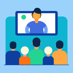 Educational Online Lecture Illustration Featuring Attendees and a Keynote Speaker