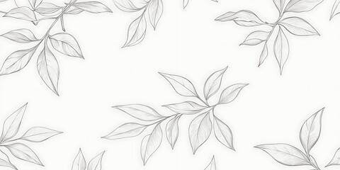 Obraz premium Seamless pattern of delicate grey pencil-drawn leaves on white background.