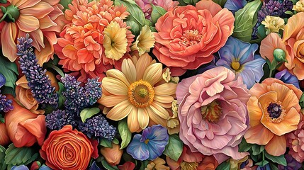 Vibrant Floral Arrangement with Colorful Blooms and Greenery