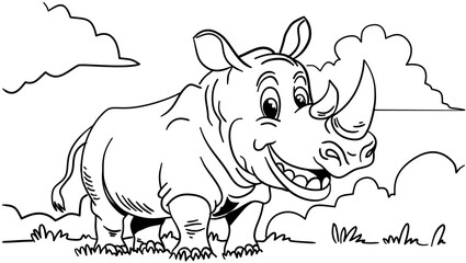 hand drawn rhino coloring book illustration