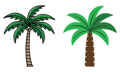 Detailed Palm Tree Icon Pair, Two detailed palm tree icons with green fronds and brown trunks, perfect for tropical, beach, and nature-themed graphic design projects.  

