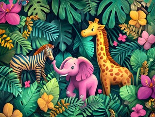 Naklejka premium Photo of Jungle Animals and Tropical Flora