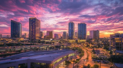 Obraz premium Corporate skyscrapers with 'Think bigger, act bolder' 