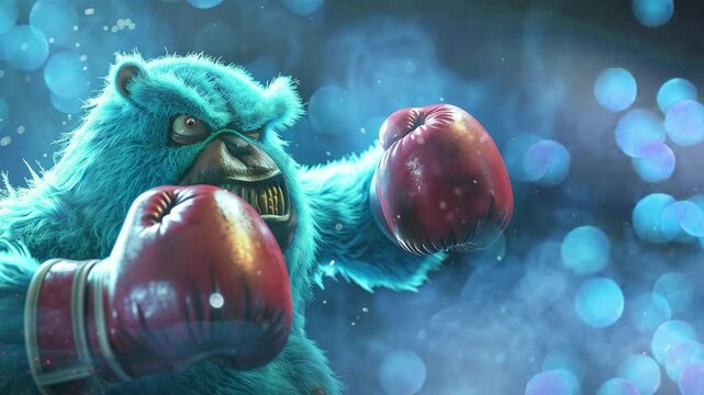 heavyweight furry monster boxing and punching seamless looping overlay 4k virtual video animation background