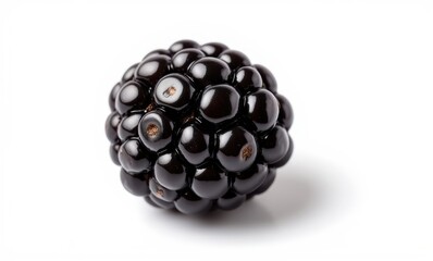 Ripe black blackberry on a white background