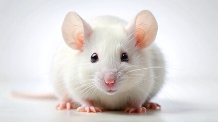 Close-up Studio Portrait of a White Mouse on White Background - Generative AI