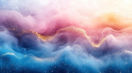 Obraz premium Dreamy cosmic waves: abstract pastel and gold glitter clouds