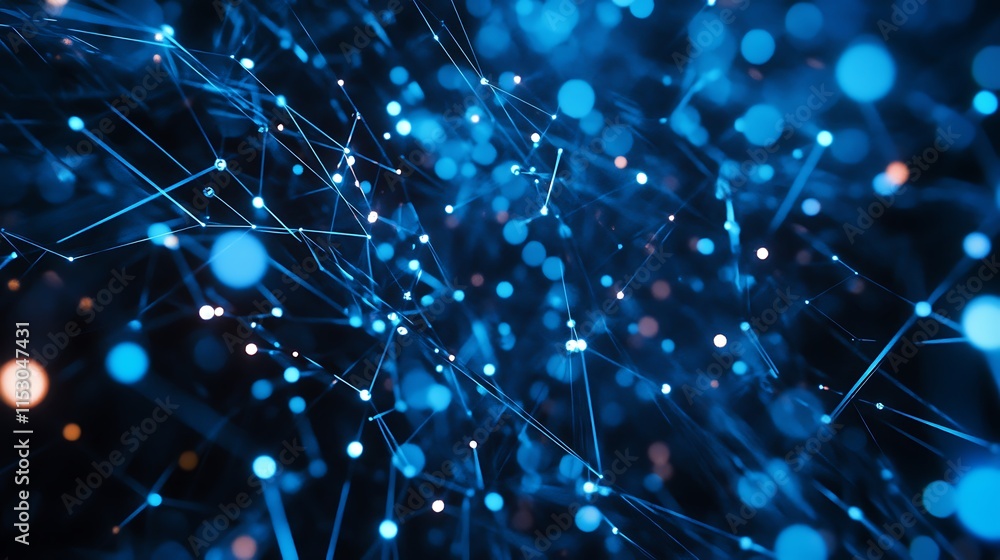 Poster abstract image digital network with glowing blue nodes connecting line for represents technology con