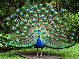 Obraz premium Photo of Peacock Displaying Feathers
