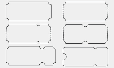 Ticket Templates Set, Contour, Collection of Blank Empty Ticket and Coupon Template, Line Frame, EPS 10, Vector