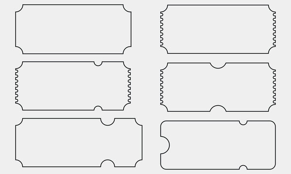 Ticket Templates Set, Contour, Collection of Blank Empty Ticket and Coupon Template, Line Frame, EPS 10, Vector