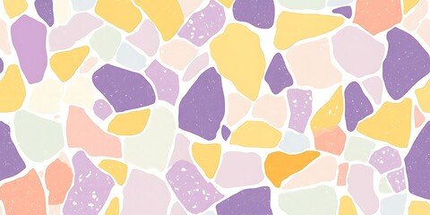 Abstract pastel terrazzo pattern with irregular shapes and textured surface.