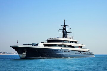 Luxury yacht sailing on clear blue waters.