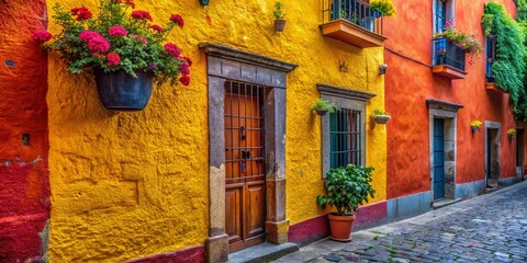 Obraz premium Colorful Guanajuato Wall Detail, San Miguel de Allende, Mexico - Architectural Texture Stock Photo