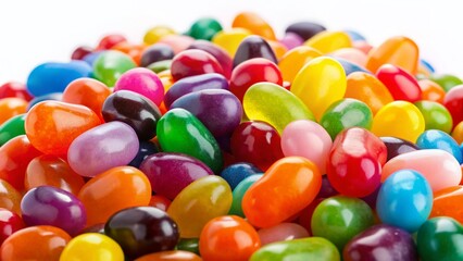 Colorful Jelly Beans Isolated on White Background - Sweet Candy Treats