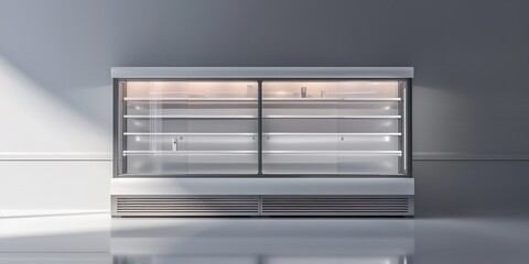 Obraz premium 3D depiction of a closed, empty refrigerator display case, Generative AI.