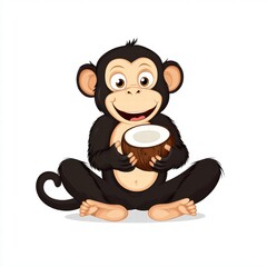 Fototapeta premium Cheerful Cartoon Monkey Holding Coconut with Happy Expression