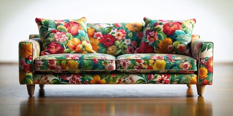 Colorful Modern Sofa with Creative Floral Pattern - Tilt-Shift Stock Photo