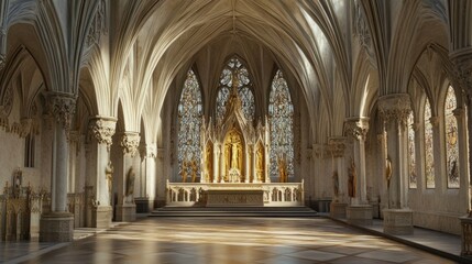 Obraz premium An interior view of the Chapel of the Constables, showing the golden altar surrounded by detailed carvings and Gothic arches