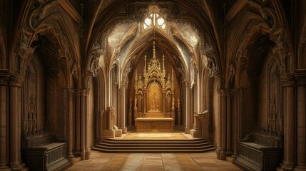 Obraz premium An interior view of the Chapel of the Constables, showing the golden altar surrounded by detailed carvings and Gothic arches