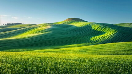 Obraz premium Rolling Green Hills of Tuscany, Sunlit Fields and Undulating Landscape