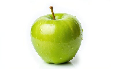 Fresh green apple with droplets.