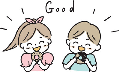 仲良くドーナツを食べる子どもたち