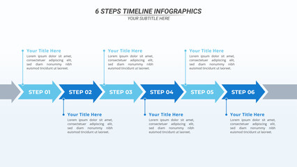 6 Steps Timeline Infographic with Editable Text on a 16:9 Layout for Business Presentation, Poster, Banner and Booklet.
