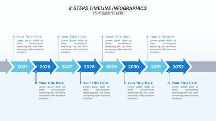 8 Steps Timeline Infographic with Editable Text on a 16:9 Layout for Business Presentation, Poster, Banner and Booklet.