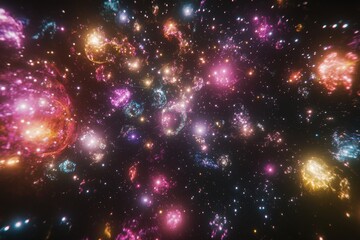 Fototapeta premium Vibrant nebula with colorful cosmic dust and stars.