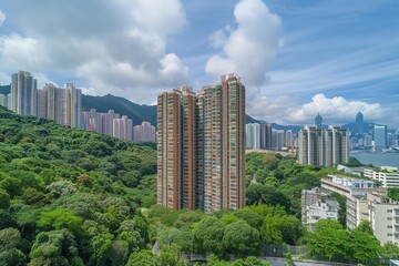 Fototapeta premium A public high-rise residential building for real state ad, Generative AI.