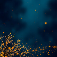 Festive Elegance: Illuminate Your Season with Golden Stars, Twinkling Branches, and Sparkling Boken Lights on a dark Background - Ideal for Web, Social Media.