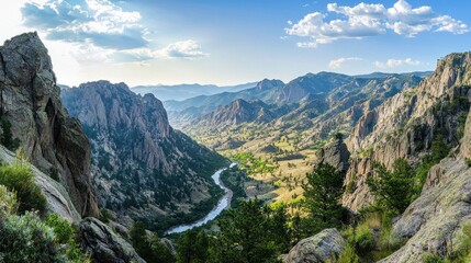 Majestic Mountain Valley River Landscape Scene