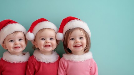 Cheerful Santa Clad Children in Cartoon Style Holiday Portrait
