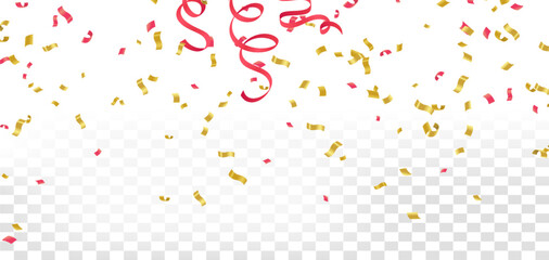 Obraz premium Celebration background with confetti and ribbons. Vector illustration.