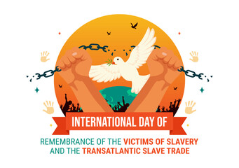 International Day of Remembrance of the Victims of Slavery and the Transatlantic Slave Trade Vector Illustration Featuring Broken Handcuffs on Hands