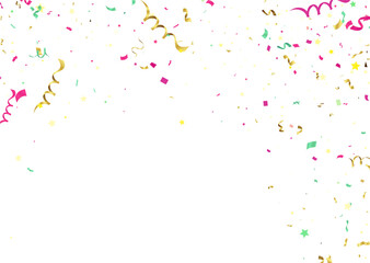 Celebration background with confetti and ribbons. Vector illustration.