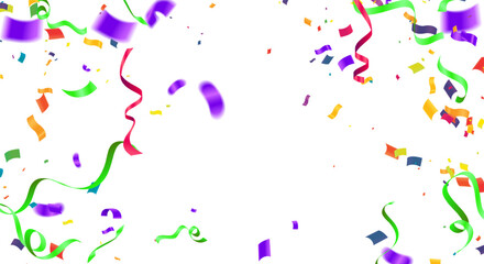 Colorful confetti and ribbons on a white background. Vector illustration