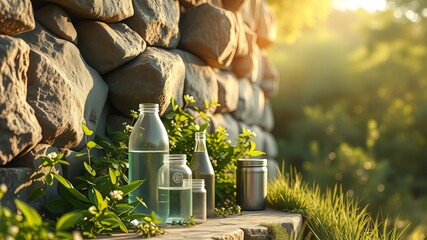 Fototapeta premium Reusable water bottles: Reduce plastic waste, hydrate sustainably.