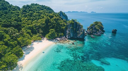 Secluded Tropical Beach Pristine Waters Lush Green Hills