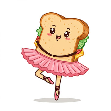 recommend clip art: Cute Sandwich Ballerina Cartoon Food Character Illustration Funny Clipart