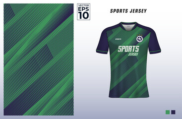 T-shirt sport jersey design template with gradient geometric line stripes background. Sport uniform in front view. Shirt mock up for sport club. Vector Illustration