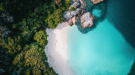Aerial View of Secluded Tropical Beach and Ocean